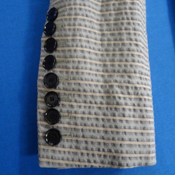 Burberry London Women’s Pin Striped Pant Suit Pale Flint Blue Sz 8 Cotton NWT - Picture 8 of 16